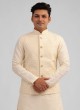 Thread Work Nehru Jacket Suit In Cream Color